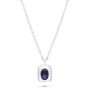 Sterling Silver 925 Necklace Rhodium Plated Embedded With Sapphire Corundum