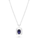 Sterling Silver 925 Necklace Rhodium Plated Embedded With Sapphire Corundum