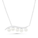 Sterling Silver 925 Necklace Rhodium Plated Embedded With White Shell Pearl And White Zircon