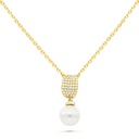 Sterling Silver 925 Necklace Gold Plated Embedded With White Shell Pearl And White Zircon