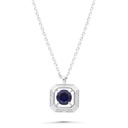 Sterling Silver 925 Necklace Rhodium Plated Embedded With Sapphire Corundum And White Zircon