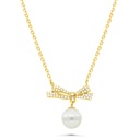 Sterling Silver 925 Necklace Gold Plated Embedded With White Shell Pearl And White Zircon