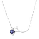 Sterling Silver 925 Necklace Rhodium Plated Embedded With Sapphire Corundum And White Zircon