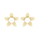 Sterling Silver 925 Earring Gold Plated Embedded With White Shell Pearl And White Zircon