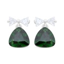 Sterling Silver 925 Earring Rhodium Plated Embedded With Emerald Zircon And White Zircon