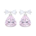 Sterling Silver 925 Earring Rhodium Plated Embedded With Pink Zircon And White Zircon