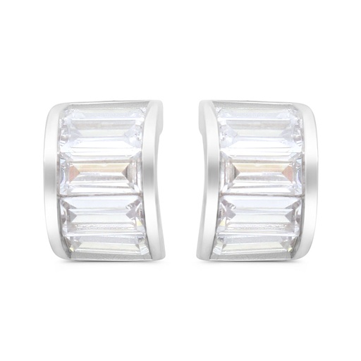 [EAR01WCZ00000C389] Sterling Silver 925 Earring Rhodium Plated Embedded With White Zircon