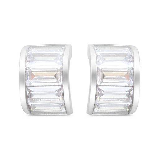 [EAR01WCZ00000C389] Sterling Silver 925 Earring Rhodium Plated Embedded With White Zircon