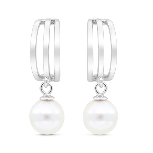 [EAR01PRL00WCZC390] Sterling Silver 925 Earring Rhodium Plated Embedded With White Shell Pearl And White Zircon