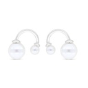 Sterling Silver 925 Earring Rhodium Plated Embedded With White Shell Pearl And White Zircon