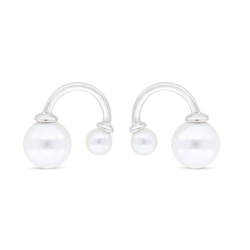 [EAR01PRL00WCZC392] Sterling Silver 925 Earring Rhodium Plated Embedded With White Shell Pearl And White Zircon