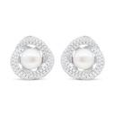 Sterling Silver 925 Earring Rhodium Plated Embedded With White Shell Pearl And White Zircon