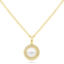 Sterling Silver 925 Necklace Gold Plated Embedded With White Shell Pearl And White Zircon