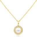 Sterling Silver 925 Necklace Gold Plated Embedded With White Shell Pearl And White Zircon