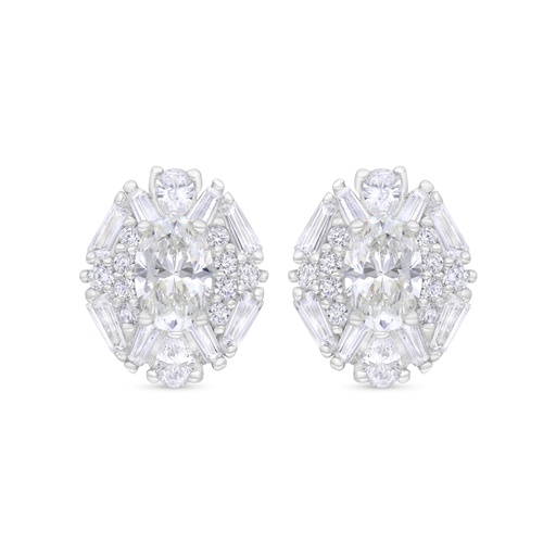[EAR01CIT00WCZC343] Sterling Silver 925 Earring Rhodium Plated Embedded With Yellow Zircon And White Zircon