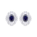 Sterling Silver 925 Earring Rhodium Plated Embedded With Sapphire Corundum And White Zircon