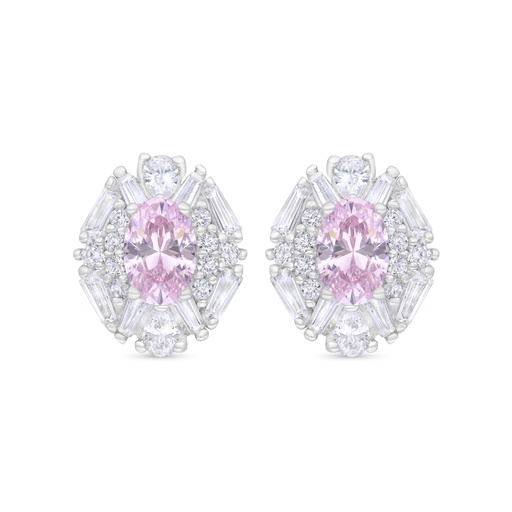 [EAR01PIK00WCZC343] Sterling Silver 925 Earring Rhodium Plated Embedded With Pink Zircon And White Zircon