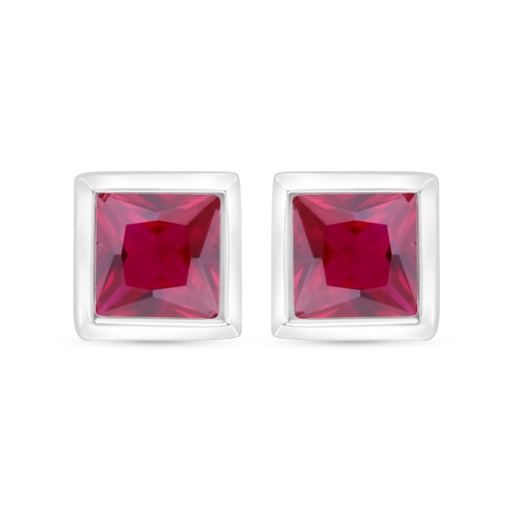 [EAR01RUB00000C344] Sterling Silver 925 Earring Rhodium Plated Embedded With Ruby Corundum 