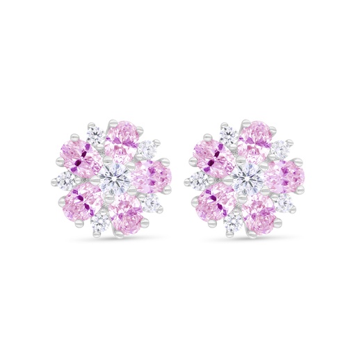 [EAR01PIK00WCZC345] Sterling Silver 925 Earring Rhodium Plated Embedded With Pink Zircon And White Zircon