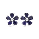 Sterling Silver 925 Earring Rhodium Plated Embedded With Sapphire Corundum 