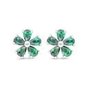 Sterling Silver 925 Earring Rhodium Plated Embedded With Emerald Zircon 