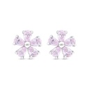 Sterling Silver 925 Earring Rhodium Plated Embedded With Pink Zircon 
