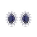 Sterling Silver 925 Earring Rhodium Plated Embedded With Sapphire Corundum And White Zircon
