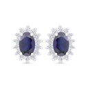 Sterling Silver 925 Earring Rhodium Plated Embedded With Sapphire Corundum And White Zircon