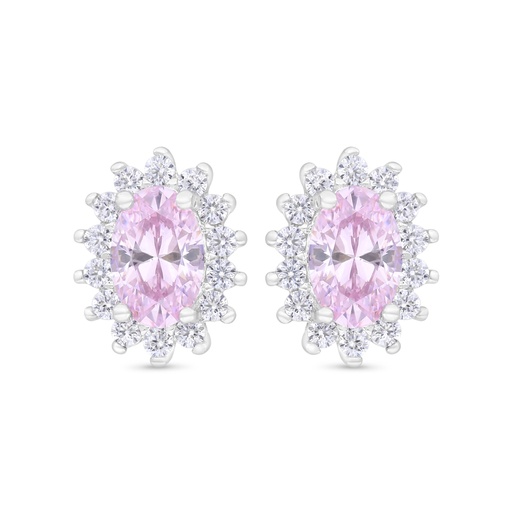 [EAR01PIK00WCZC348] Sterling Silver 925 Earring Rhodium Plated Embedded With Pink Zircon And White Zircon