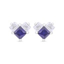 Sterling Silver 925 Earring Rhodium Plated Embedded With Sapphire Corundum And White Zircon