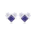 Sterling Silver 925 Earring Rhodium Plated Embedded With Sapphire Corundum And White Zircon