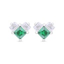 Sterling Silver 925 Earring Rhodium Plated Embedded With Emerald Zircon And White Zircon