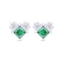 Sterling Silver 925 Earring Rhodium Plated Embedded With Emerald Zircon And White Zircon