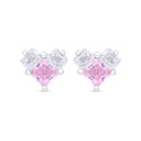 Sterling Silver 925 Earring Rhodium Plated Embedded With Pink Zircon And White Zircon