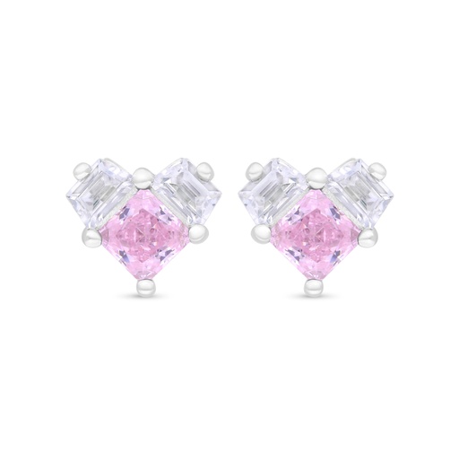 [EAR01PIK00WCZC349] Sterling Silver 925 Earring Rhodium Plated Embedded With Pink Zircon And White Zircon