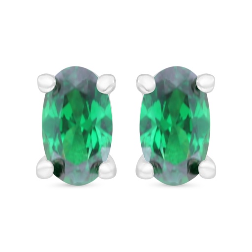 [EAR01EMR00000C350] Sterling Silver 925 Earring Rhodium Plated Embedded With Emerald Zircon 