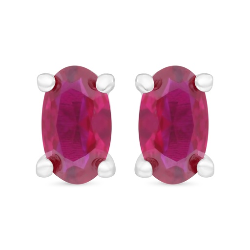 [EAR01RUB00000C350] Sterling Silver 925 Earring Rhodium Plated Embedded With Ruby Corundum 