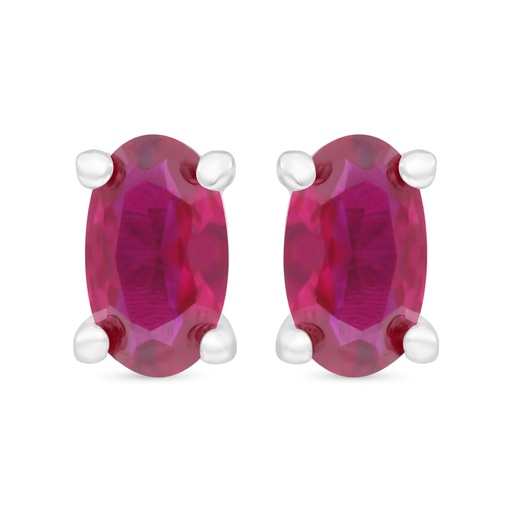 [EAR01RUB00000C350] Sterling Silver 925 Earring Rhodium Plated Embedded With Ruby Corundum 