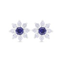 Sterling Silver 925 Earring Rhodium Plated Embedded With Sapphire Corundum And White Zircon