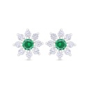 Sterling Silver 925 Earring Rhodium Plated Embedded With Emerald Zircon And White Zircon