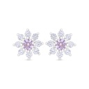 Sterling Silver 925 Earring Rhodium Plated Embedded With Pink Zircon And White Zircon