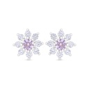 Sterling Silver 925 Earring Rhodium Plated Embedded With Pink Zircon And White Zircon