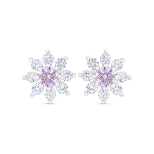 [EAR01PIK00WCZC351] Sterling Silver 925 Earring Rhodium Plated Embedded With Pink Zircon And White Zircon