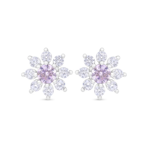 [EAR01PIK00WCZC351] Sterling Silver 925 Earring Rhodium Plated Embedded With Pink Zircon And White Zircon