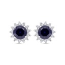 Sterling Silver 925 Earring Rhodium Plated Embedded With Sapphire Corundum And White Zircon