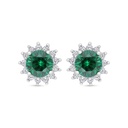 Sterling Silver 925 Earring Rhodium Plated Embedded With Emerald Zircon And White Zircon