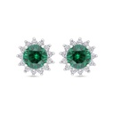 Sterling Silver 925 Earring Rhodium Plated Embedded With Emerald Zircon And White Zircon