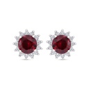 Sterling Silver 925 Earring Rhodium Plated Embedded With Ruby Corundum And White Zircon