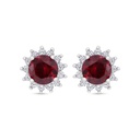 Sterling Silver 925 Earring Rhodium Plated Embedded With Ruby Corundum And White Zircon