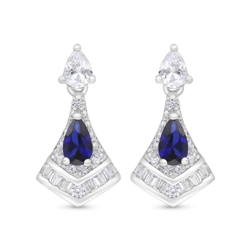 [EAR01SAP00WCZC354] Sterling Silver 925 Earring Rhodium Plated Embedded With Sapphire Corundum And White Zircon